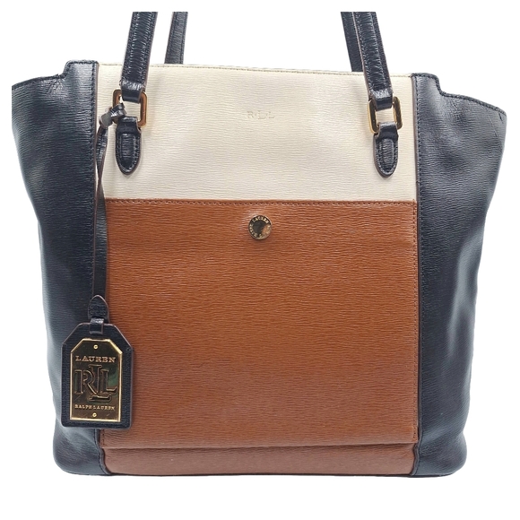 LAUREN Ralph Lauren Color Block Saffiano Leather Shoulder Bag - Picture 2 of 15